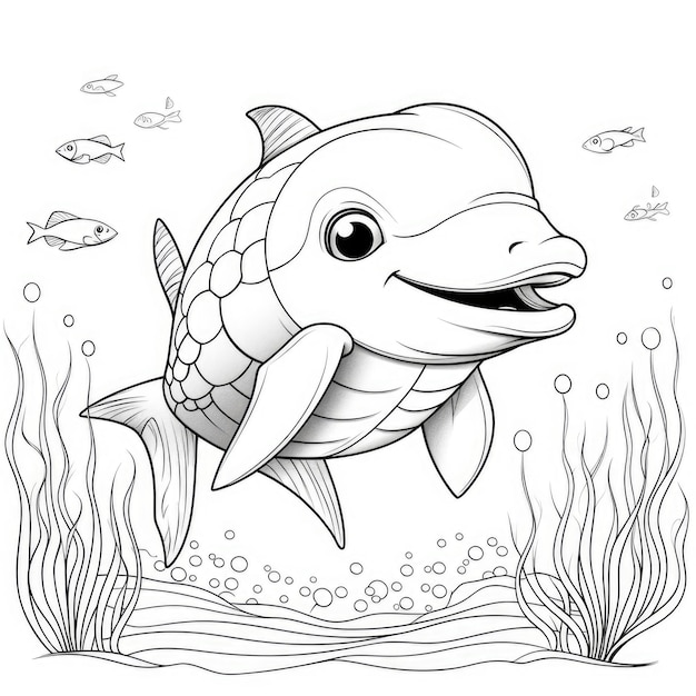 Foto onder water kleurpagina zeeleven kleurboek zwarte en witte contour cartoon