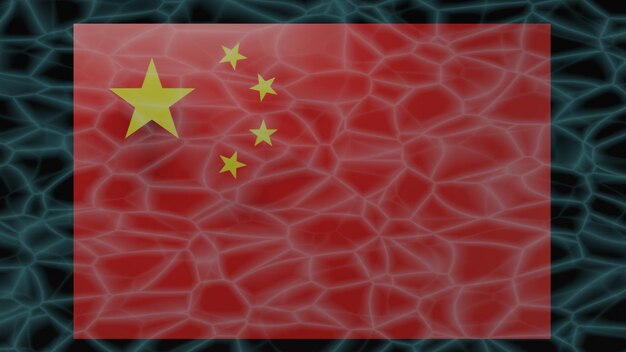 Onder water van de Chinese vlag en zijn 3D gele sterschaduw met bovenlicht 3D Rendering