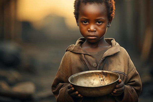 Onderdrukte Afrikaanse jongen worstelt met honger en verdriet AI