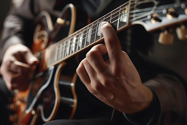 Ondergedompeld in soulvolle melodieën een muzikant die gitaar speelt met diepe emotie concept muzikant gitaar emotie soulvolle melodies diepe verbinding