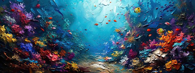 Foto ondergedompelde texturen de onderwaterwereld door impasto de diepte en rijkdom van het zeeleven met gedurfde en gestructureerde schilderijen