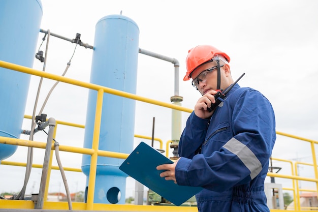 Onderhoudstechnici waterinstallaties werktuigbouwkundigen controleren de besturing van de waterzuiveringsinstallatie