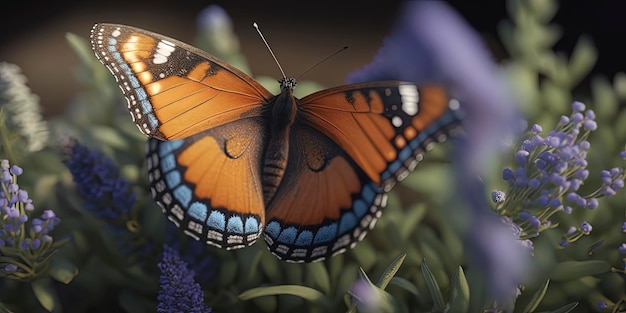 Onderkoning vlinder op blauwe bloemen Gegenereerd door AI