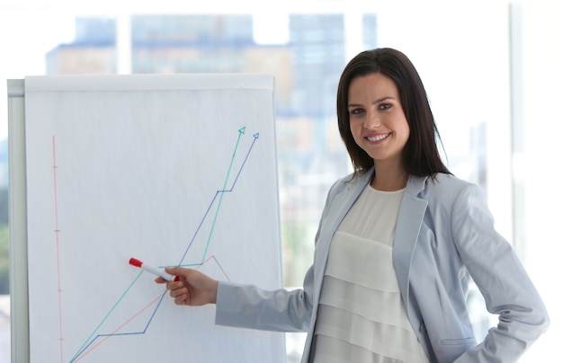 Onderneemster die de effectenbeurs analyseert