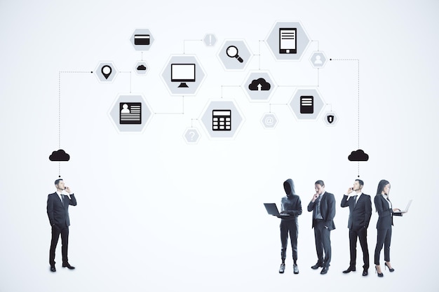 Ondernemers en abstracte digitale computing cloud-interface