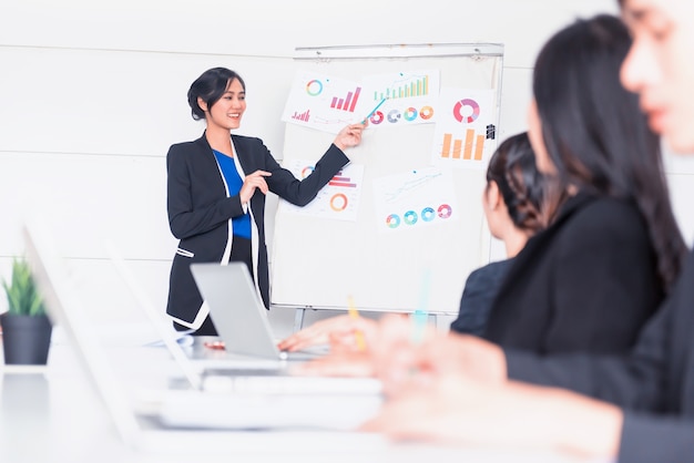 Ondernemers ontmoeten en bespreken met collega's in vergaderruimte