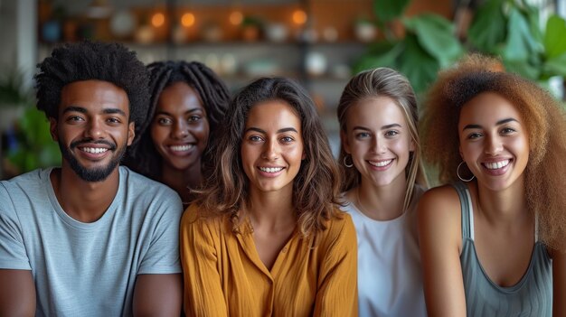 Ondernemers uit verschillende culturen werken samen in een kantoor lobby in een coworking space Jonge ondernemers werken samen aan hun nieuwste project