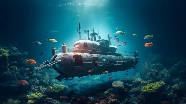 Onderwater avonturen ontvouwen zich terwijl een pixel onderzeeër de diepte verkent