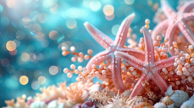 Onderwater droomlandschap met zeesterkoralen en zachte bokeh