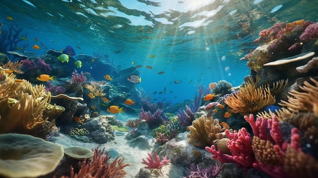 onderwater in de oceaan duiken in zeeplanten en vissen