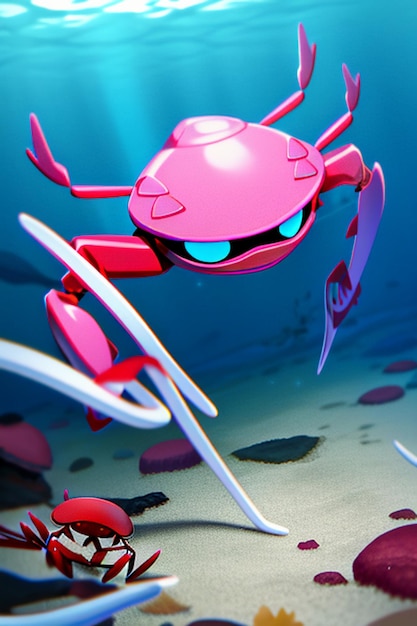 Onderwater roze krab zeeleven wallpaper achtergrond illustratie