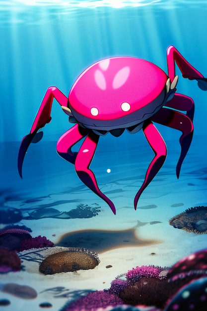 Onderwater roze krab zeeleven wallpaper achtergrond illustratie