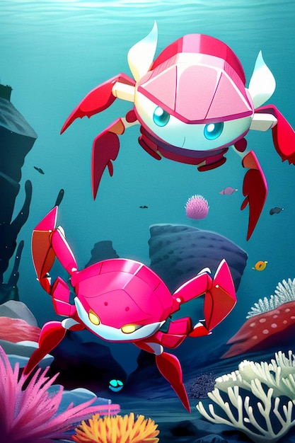 Onderwater roze krab zeeleven wallpaper achtergrond illustratie