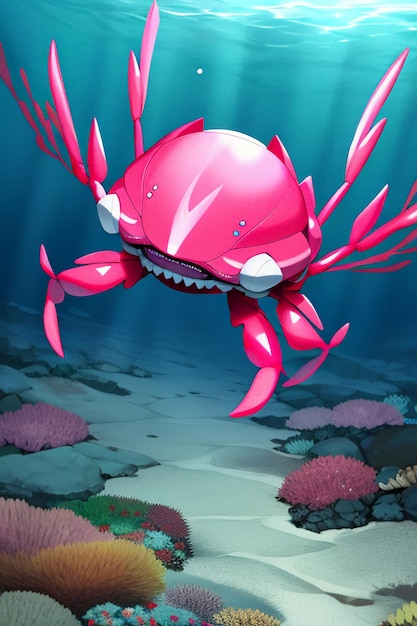 Onderwater roze krab zeeleven wallpaper achtergrond illustratie