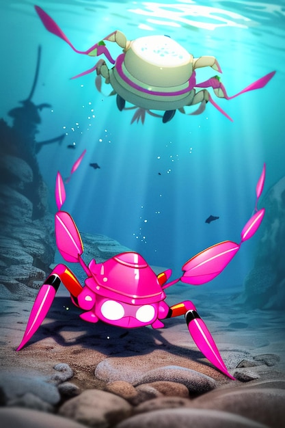 Onderwater roze krab zeeleven wallpaper achtergrond illustratie