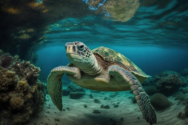 Onderwater schot van groene zeeschildpad