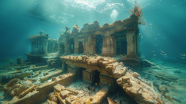 Onderwater Serenity Oude tempelruïnes onder de zee
