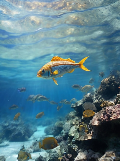 Onderwater vissen zwemmen in een prachtige blauwe tropische zee