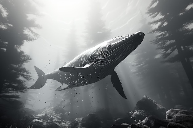 onderwater walvis zwart-wit fotografie