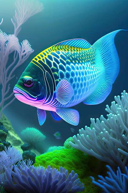 Onderwateralgen en koraal Bioluminescente vissen in aquarium Under the Sea Scuba Dive