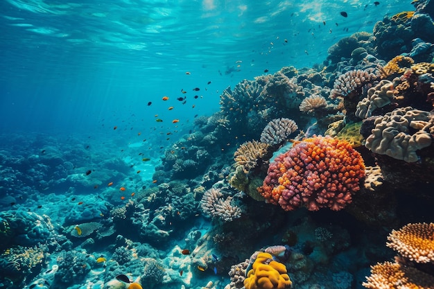 Onderwaterbeeld van het Great Barrier Reef Blauwe oceaan koraal Queensland Ai gegenereerd
