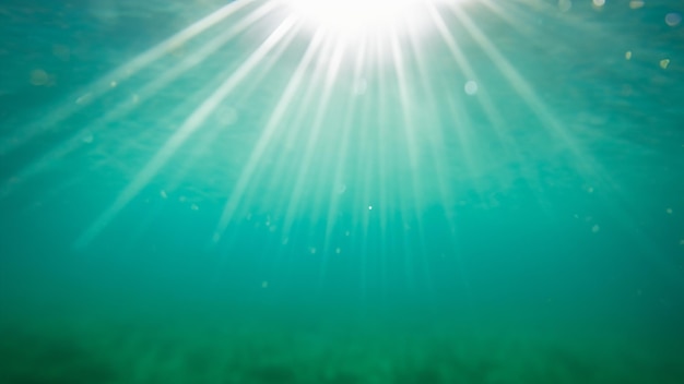 Foto onderwaterbeeld van het zeeoppervlak met zonnestralen en lensflare