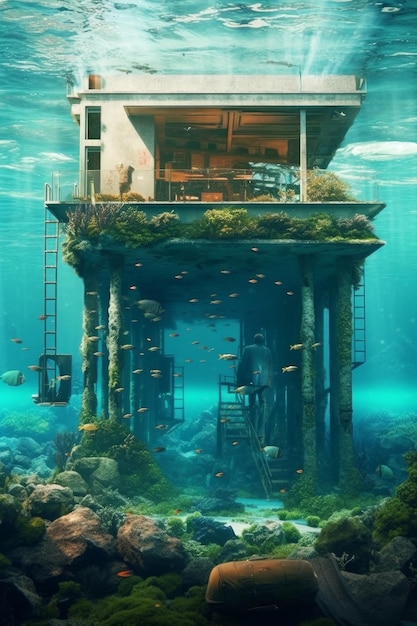 Onderwaterhuis onder water