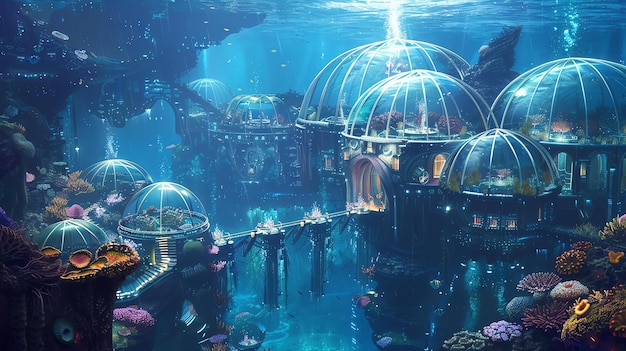 Foto onderwaterstad met glazen koepels