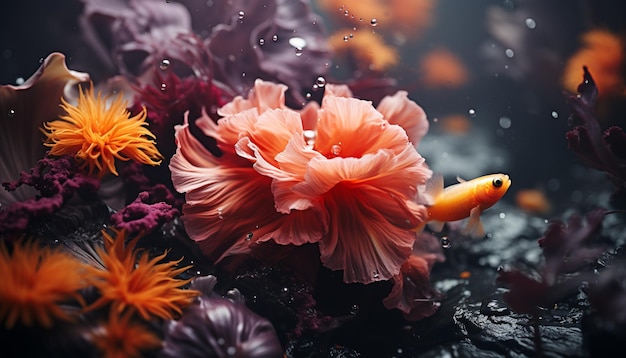 Foto onderwatervissen, close-up van veelkleurige schoonheid in de natuur gegenereerd door ai