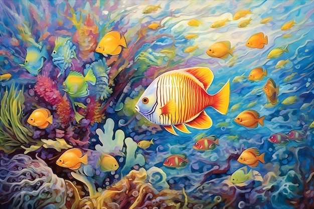 Onderwaterwonderen Kleurrijke tropische vissen zwemmen in een koraalrif Generatieve ai