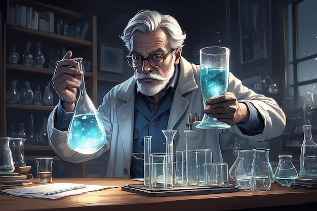 Onderzoeker met glazen gereedschap