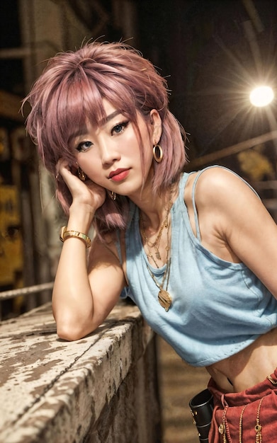 Ondeugende jonge thaise aziatische vrouw met trending mode-stijl doek generatieve AI