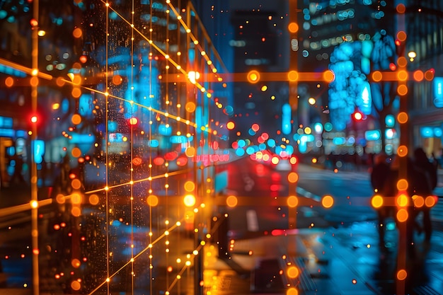 Onduidelijk beeld van een stadsstraat's nachts met bokeh-verlichting