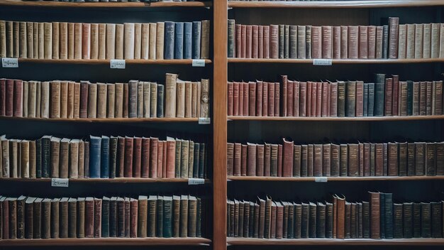 Onduidelijke boekenplank veel oude boeken in een boekwinkel of bibliotheek