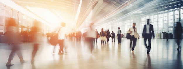 Onduidelijke mensen die in een moderne zaal lopen