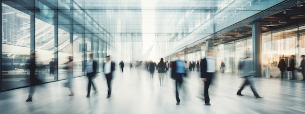 Onduidelijke mensen die in een moderne zaal lopen