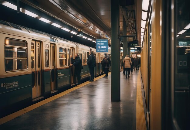 Onduidelijke mensen op het perron van de metro die de trein verlaten