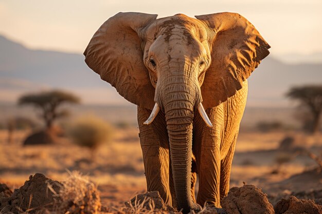 One adult African Elephant in natural habitat