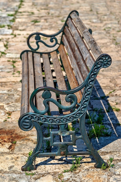 One ancient bench closeup