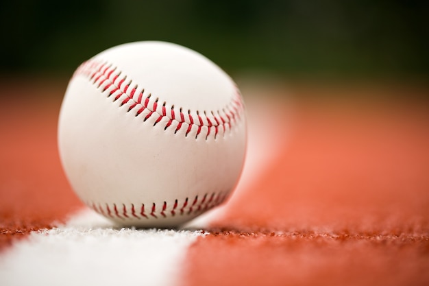 One baseball ball, close-up view