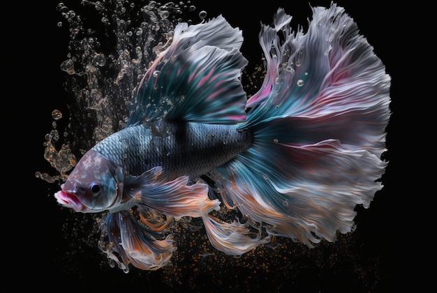 One betta fish swimming with its tail Generative AI