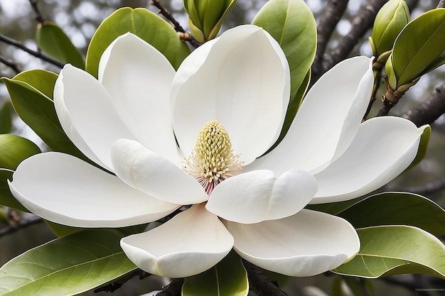 Foto un grande fiore di magnolia bianca