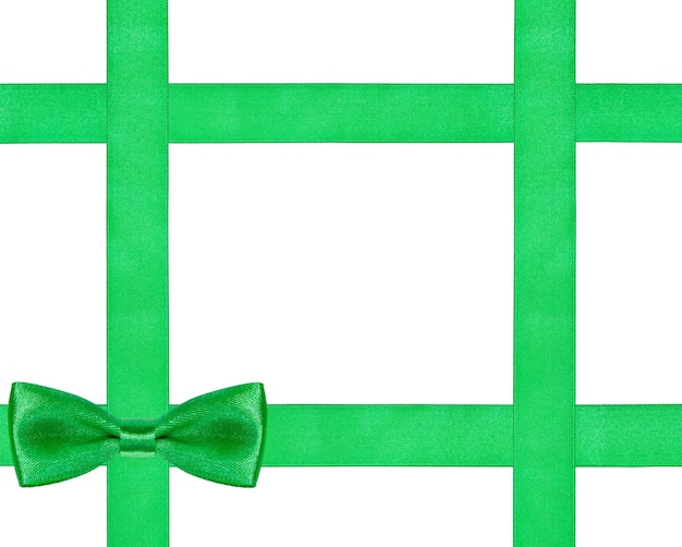 Photo one big green bow knot on four satin ribbons