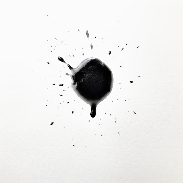 Photo one black wet ink spot on white background