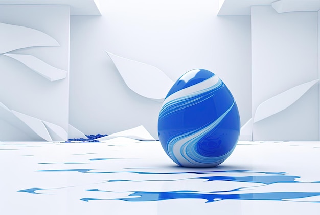 Foto un uovo blu si trova in uno spazio bianco nello stile della geometria astratta