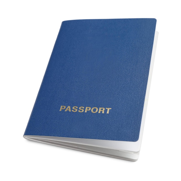 One blue passport isolated on white Identification document