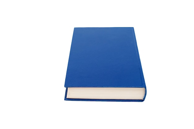 One book in blue hardcover isolated on white background