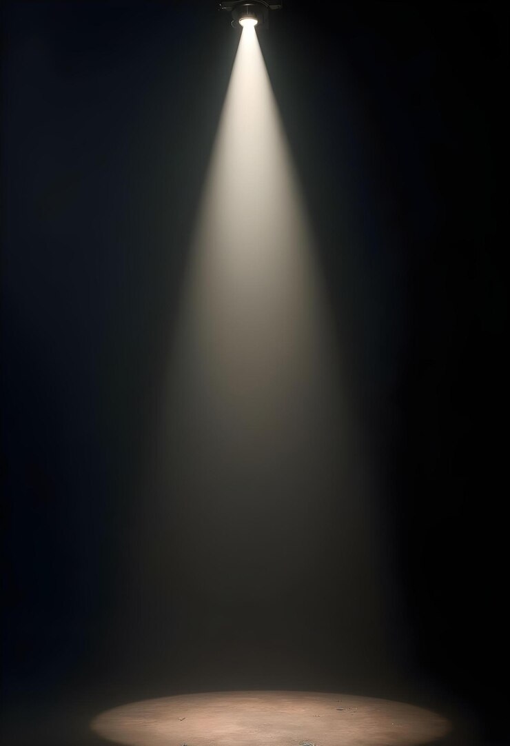 Photo one bright spotlights shining on a dark background