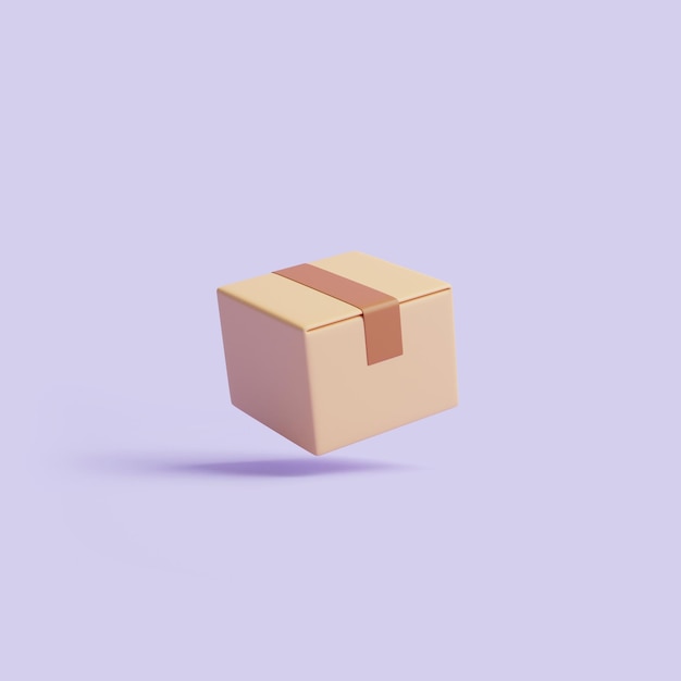 Photo one brown cardboard box float on a pastel lilac background concept of transportation and delivery 3d