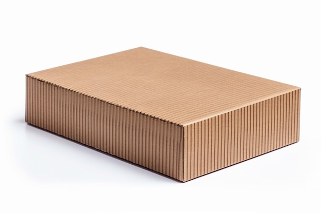 one brown corrugated paper box close white background isolated